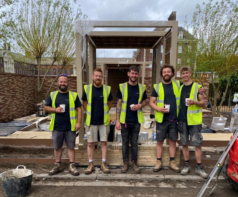 Champain Landscapes staff constructing their chelsea flower show garden