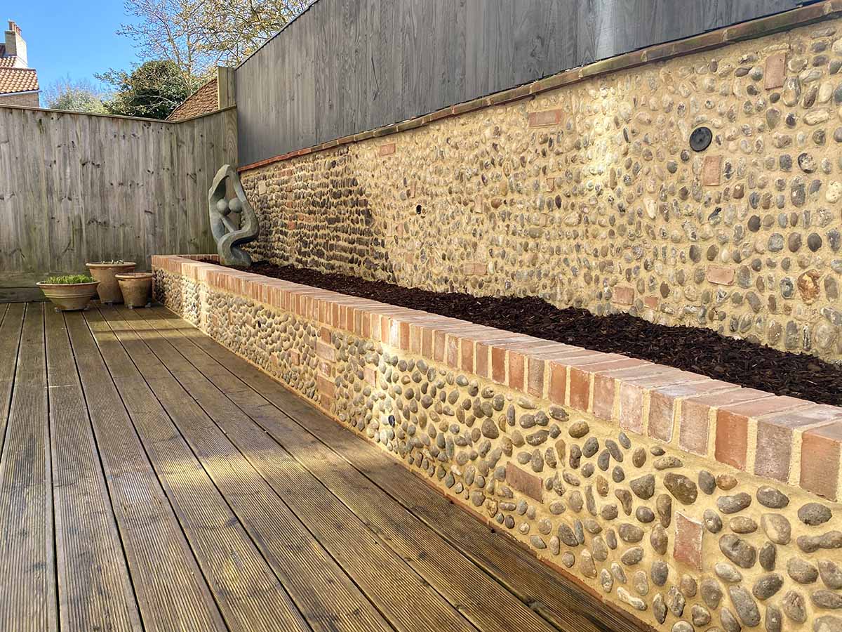 Hard landscaping example in Suffolk garden